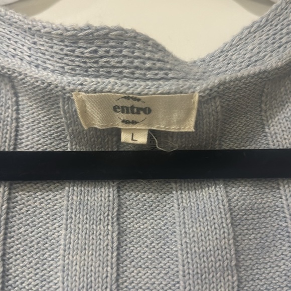 ENTRO Light Blue Ribbed V Neck Sweater - Size Large - Picture 2 of 7